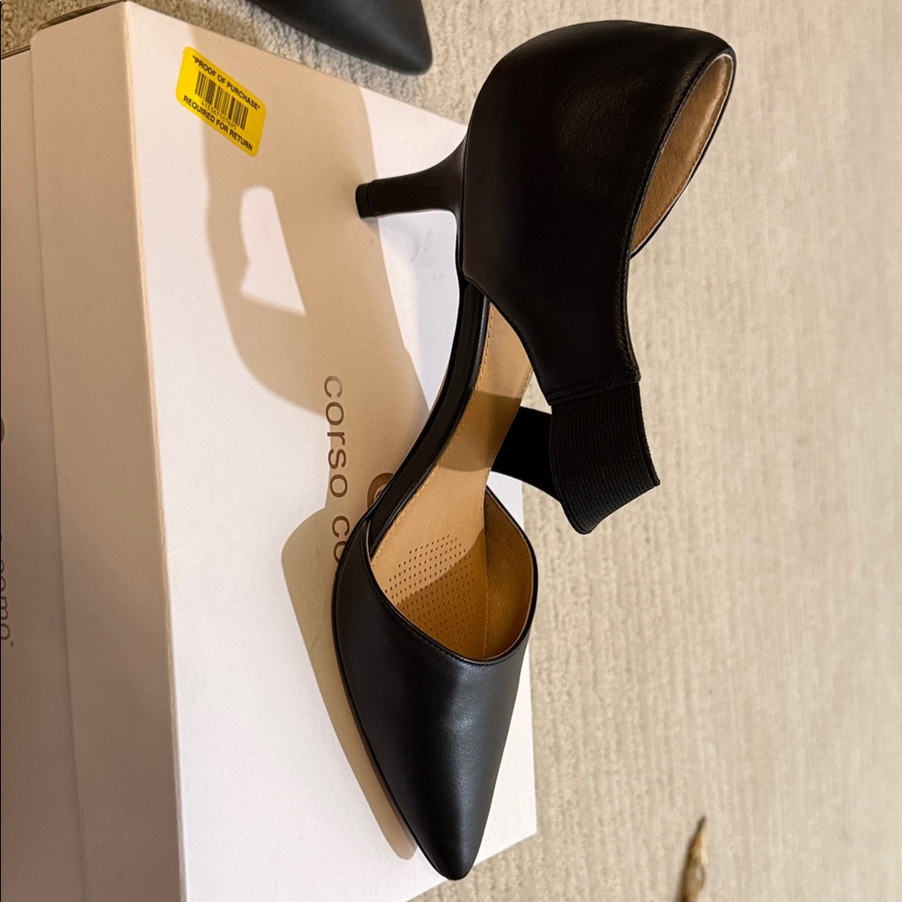 Corso Como Black Pointed Kitten Heel Pumps with Elastic Straps - Picture 4 of 9
